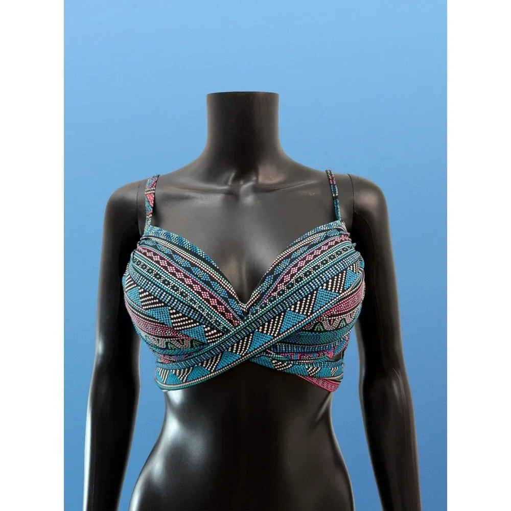 Coco Reef Bikini Top 36/38 DD Underwire Twist Front Multicolor Swim‎ Top